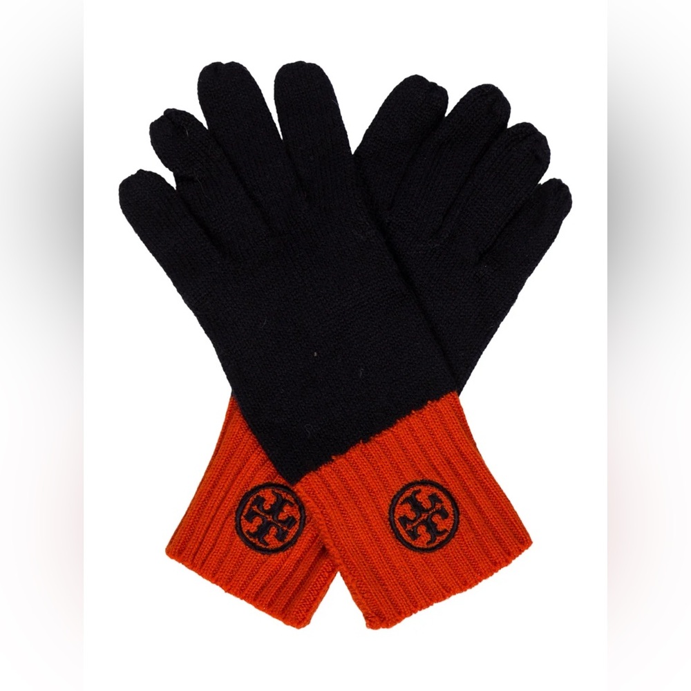 Tory Burch Women's Navy and Orange Knit Gloves
